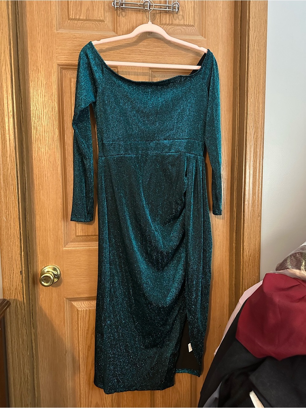 Sparkling Teal Long-Sleeve Midi Dress